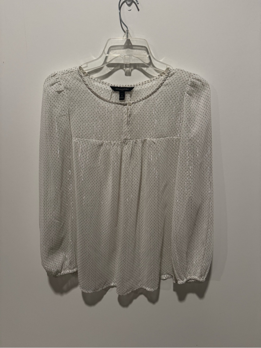 Banana Republic White Sparkly Sheer Long-Sleeve Blouse